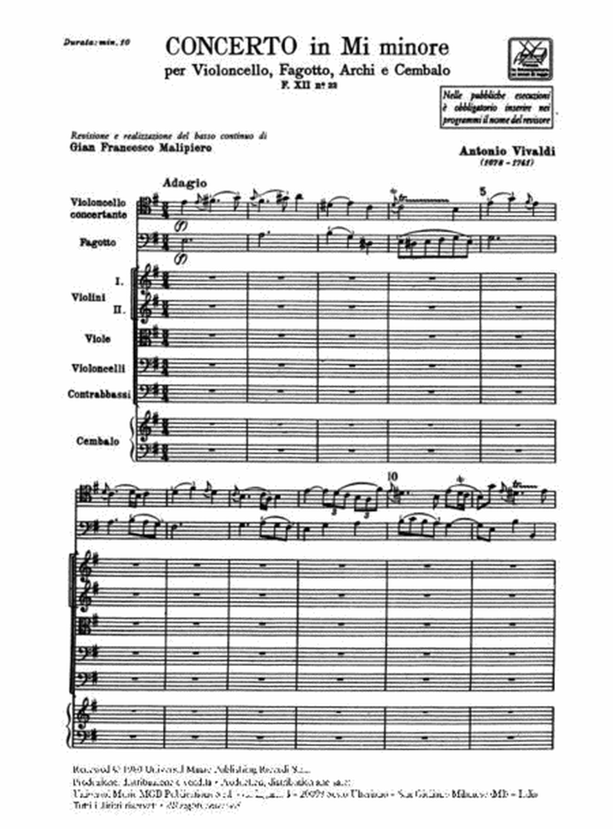 Concerto Per Violoncello, Fagotto, Archi, BC Rv409