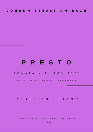 Presto from Sonata No.1, BWV 1001 - Viola and Piano (Full Score and Parts)