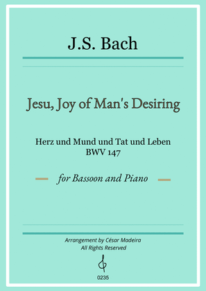 Jesu, Joy of Man's Desiring - Bassoon and Piano - W/Chords (Full Score and Parts)