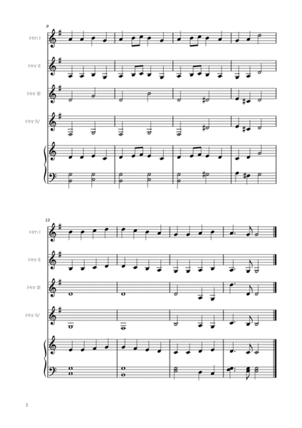 Ode To Joy - Easy French Horn Quartet w/ piano accompaniment image number null