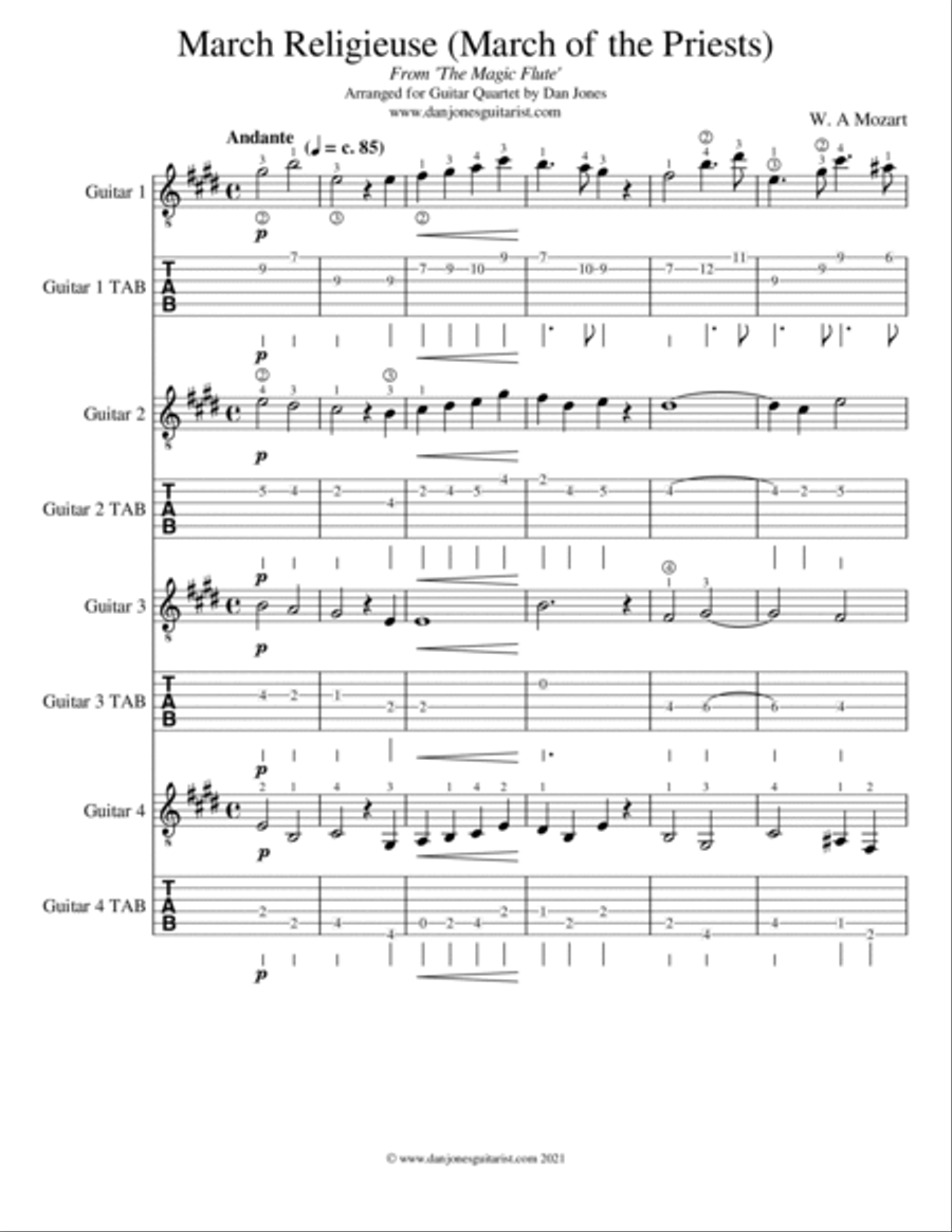 W A Mozart The Priests' March (Marche Religieuse) from The Magic Flute Acoustic Guitar scores gallery preview page 2