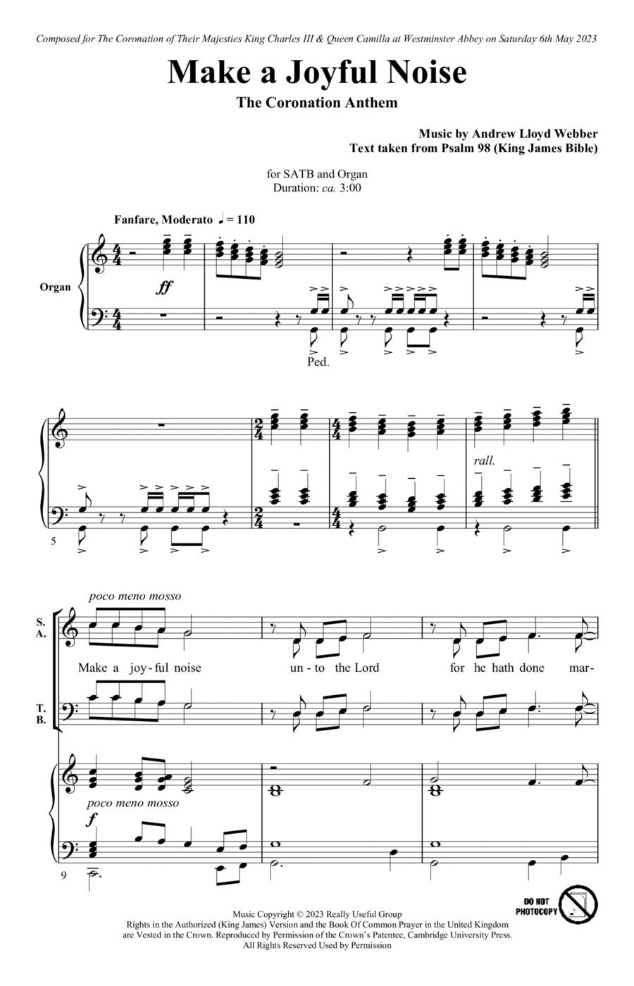 Make A Joyful Noise - The Coronation Anthem (for SATB and Organ) 4-Part scores gallery preview page 1