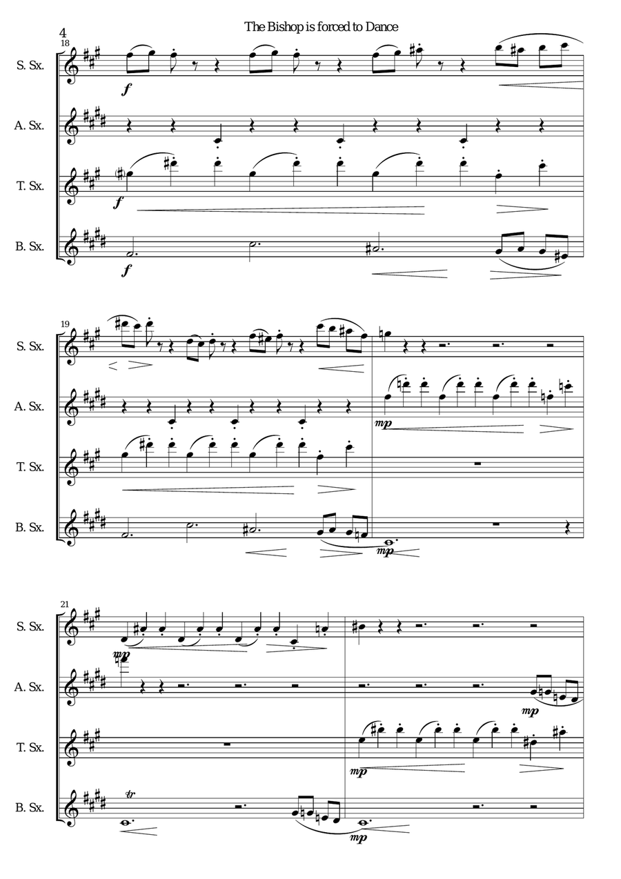 The bishop is forced to dance for saxophone quartet Saxophone Quartet scores gallery preview page 4