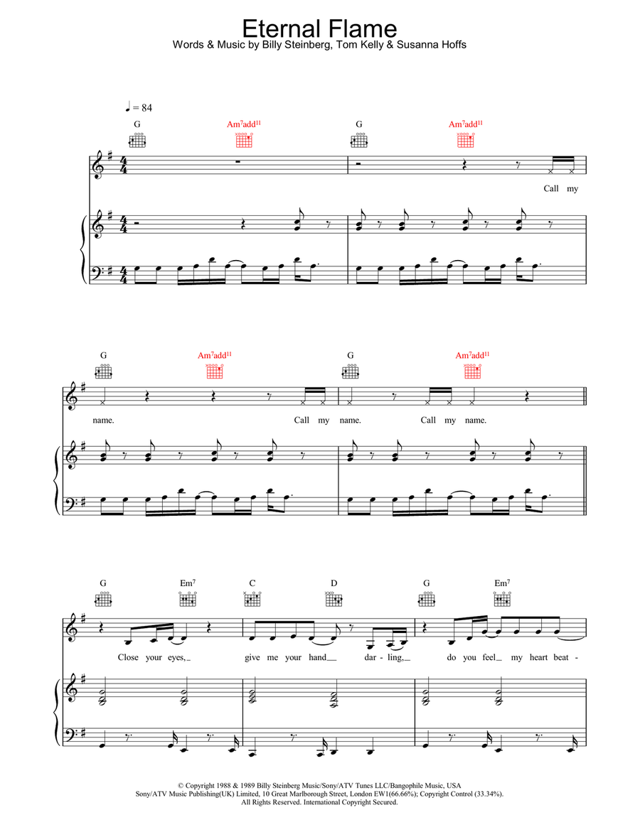 Eternal Flame Piano, Vocal, Guitar scores gallery preview page 1