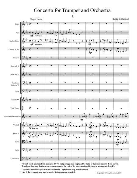 Concerto for Trumpet and Orchestra  (including piano reduction of orchestra accompaniment)