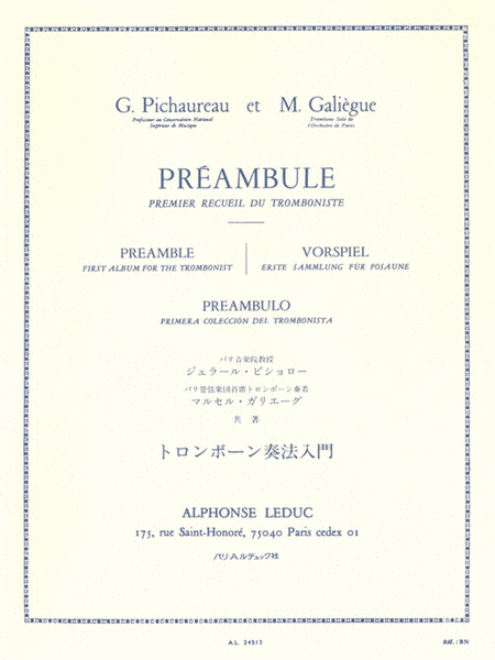Pichaureau G. Galieg Preambule Premier Du Tromboniste Trombone Book