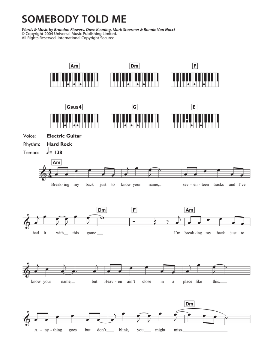 Somebody Told Me Piano Solo scores gallery preview page 1