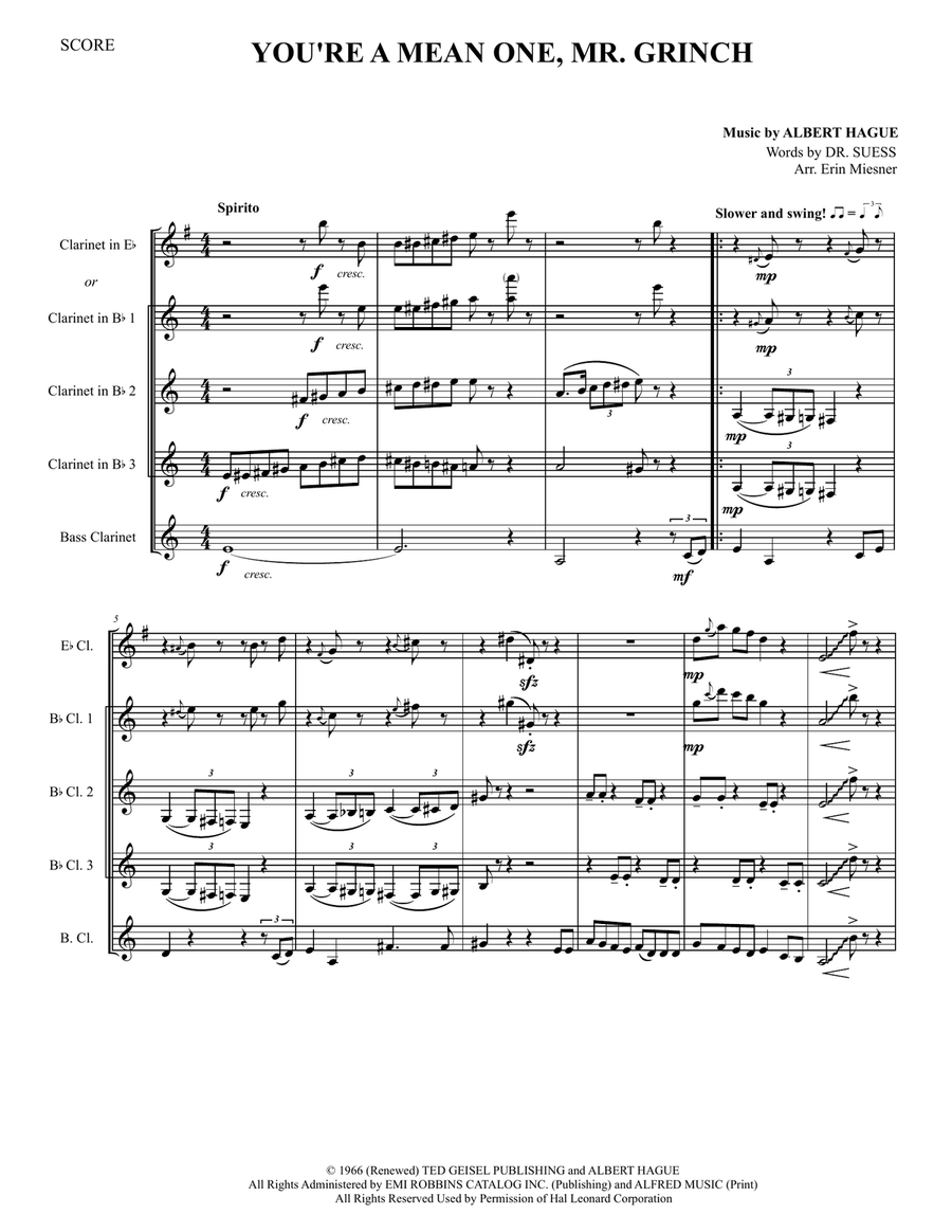You're A Mean One, Mr. Grinch Clarinet Quartet scores gallery preview page 2