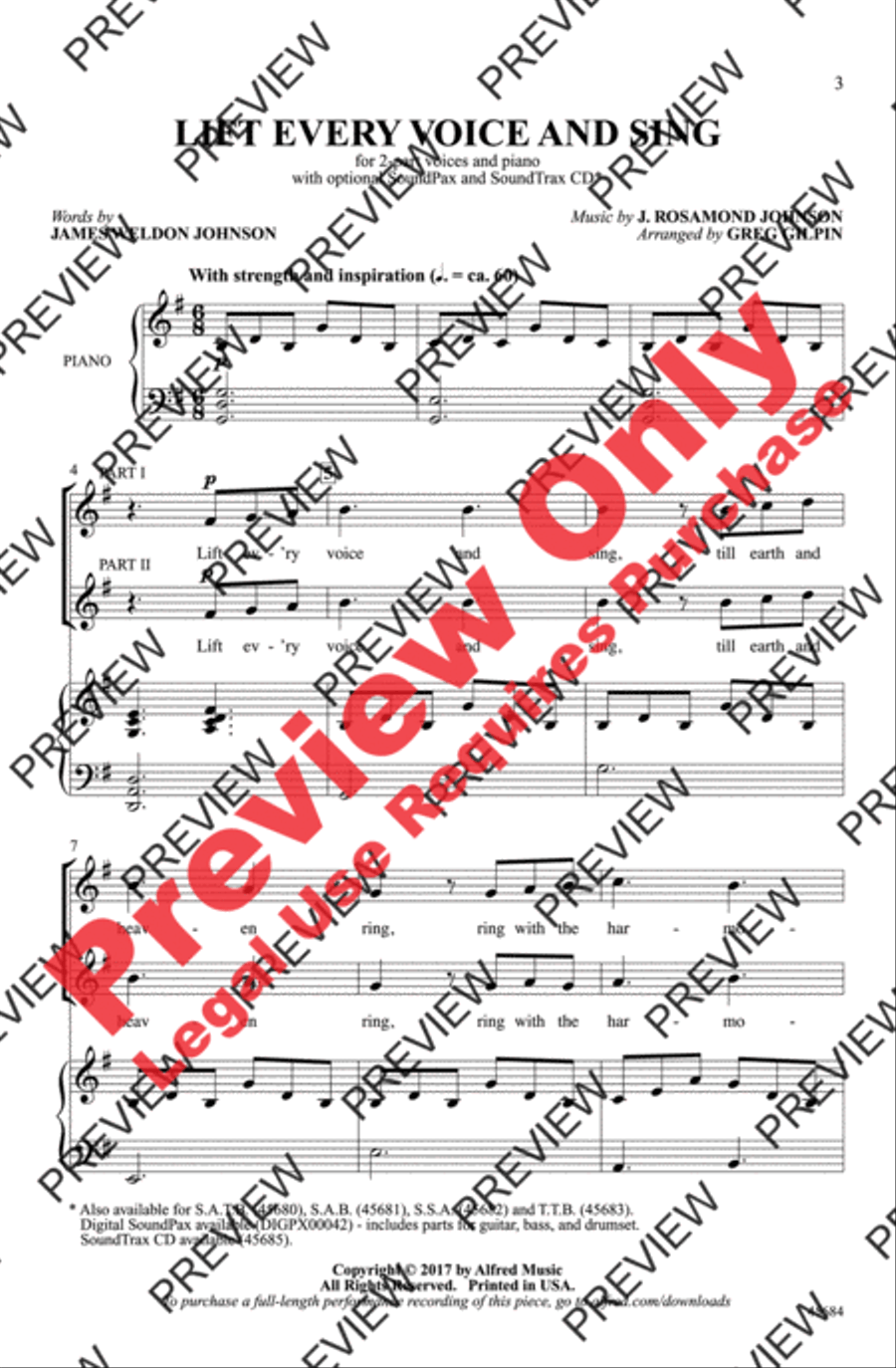 Lift Every Voice and Sing 2-Part scores gallery preview page 2