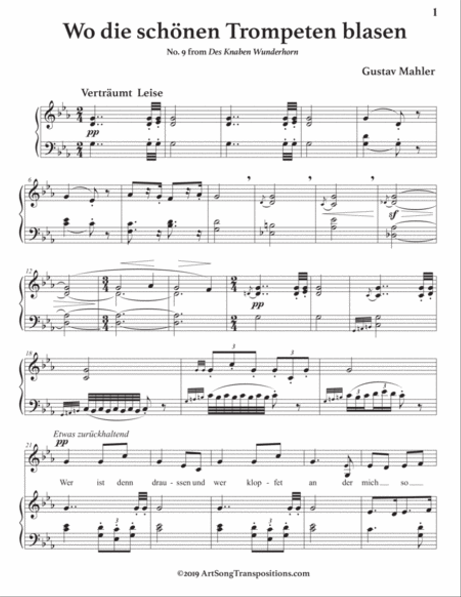MAHLER: Wo die schönen Trompeten blasen (transposed to C minor) Voice scores gallery preview page 2