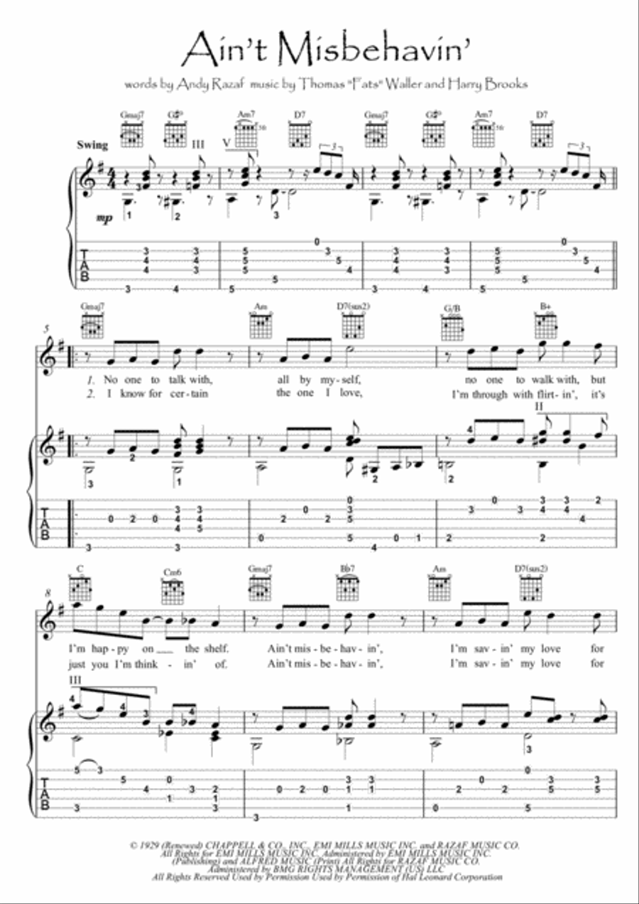 Ain't Misbehavin' Electric Guitar scores gallery preview page 1