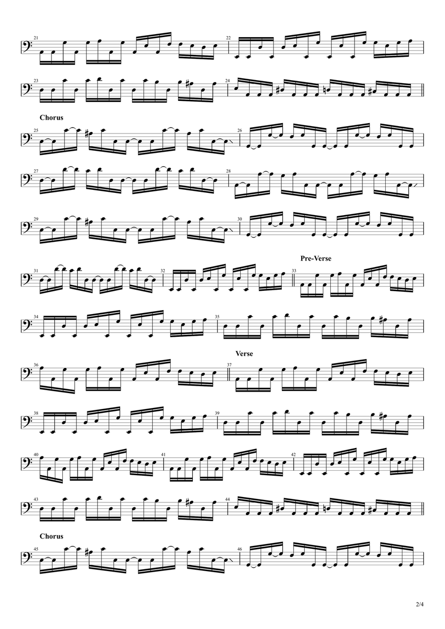 Hysteria Bass Guitar Tablature scores gallery preview page 2