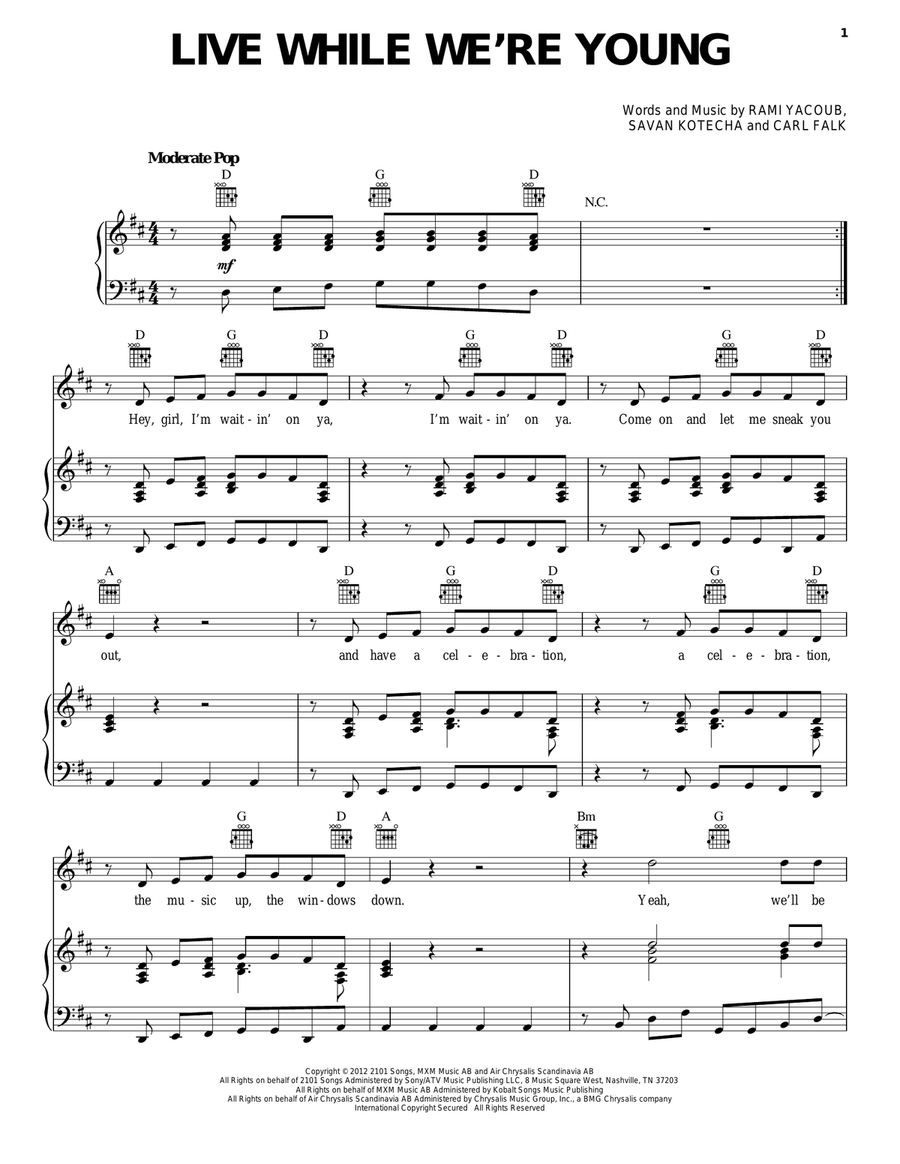Live While We're Young Live While We're Young Piano, Vocal, Guitar scores gallery preview page 1