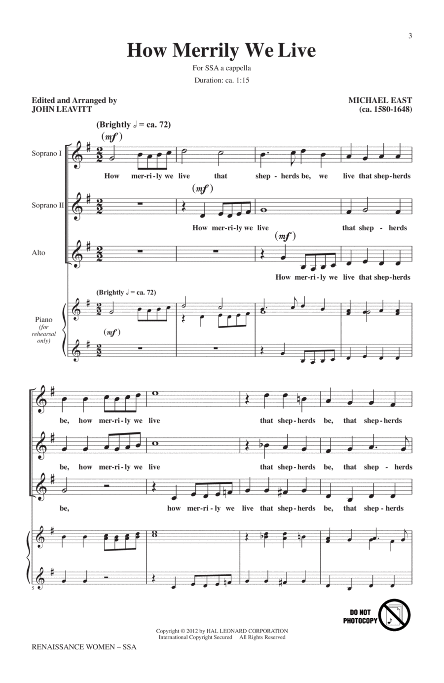 How Merrily We Live SSA scores gallery preview page 1