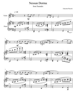 Book cover for Giacomo Puccini - Nessun Dorma - Turandot (Violin Solo)