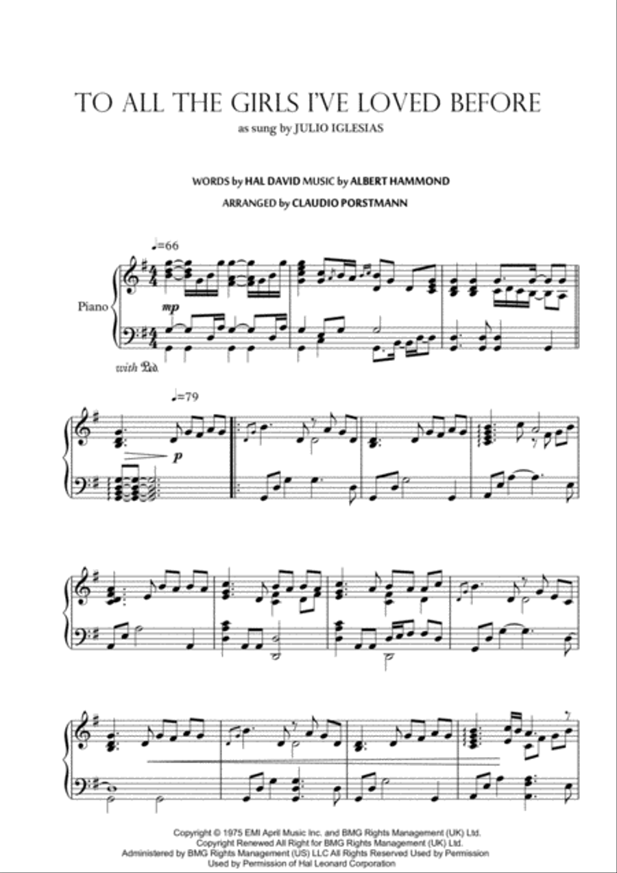 To All The Girls I've Loved Before Piano Solo scores gallery preview page 1