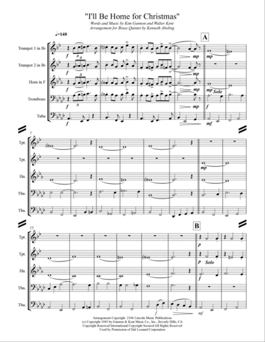 I'll Be Home For Christmas Brass Ensemble scores gallery preview page 2