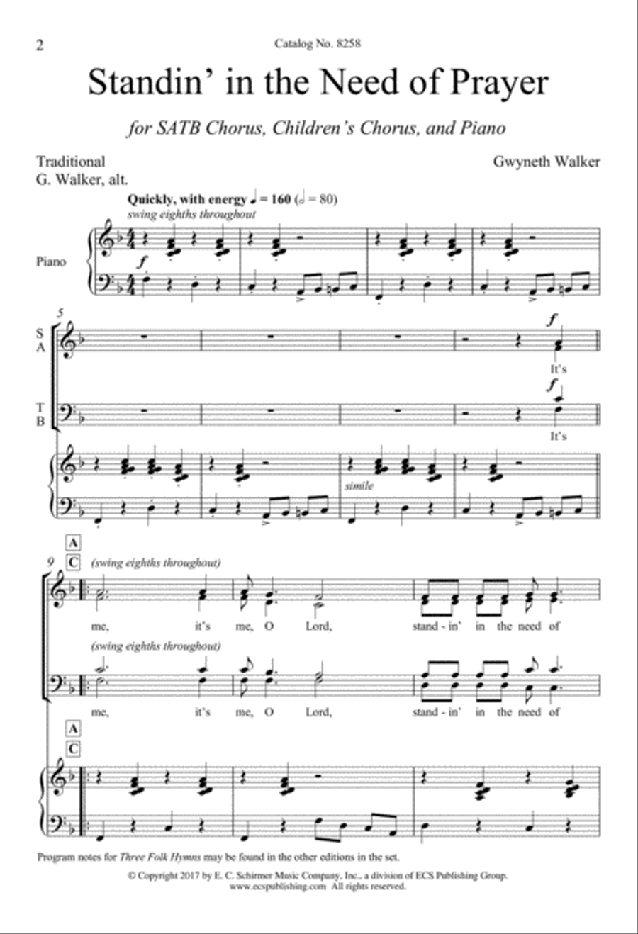 Standin' in the Need of Prayer from Three Folk Hymns 4-Part scores gallery preview page 2