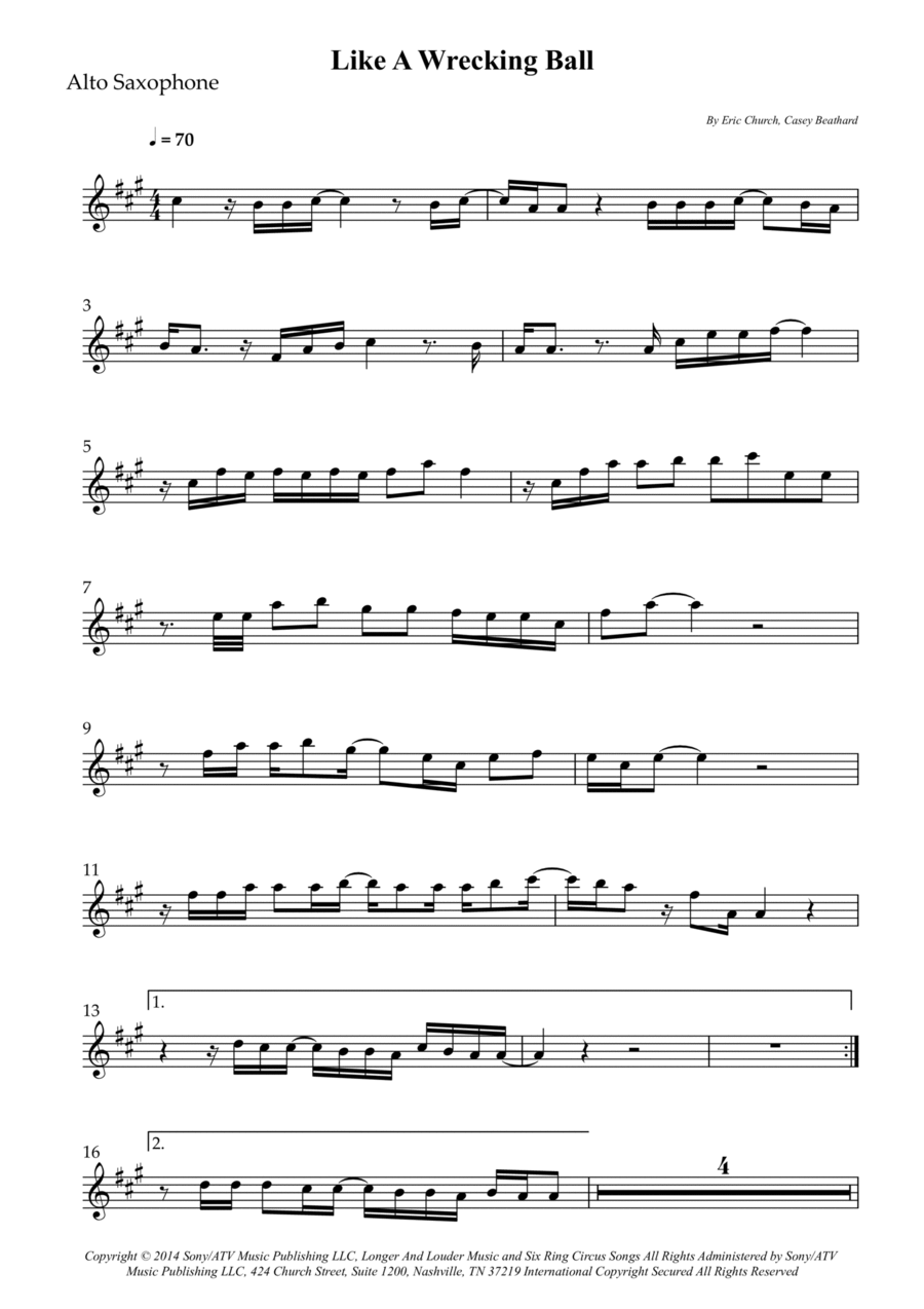 Like A Wrecking Ball Alto Saxophone scores gallery preview page 1