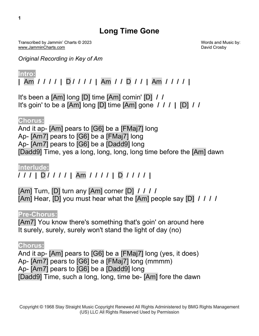 Long Time Gone Acoustic Guitar scores gallery preview page 1