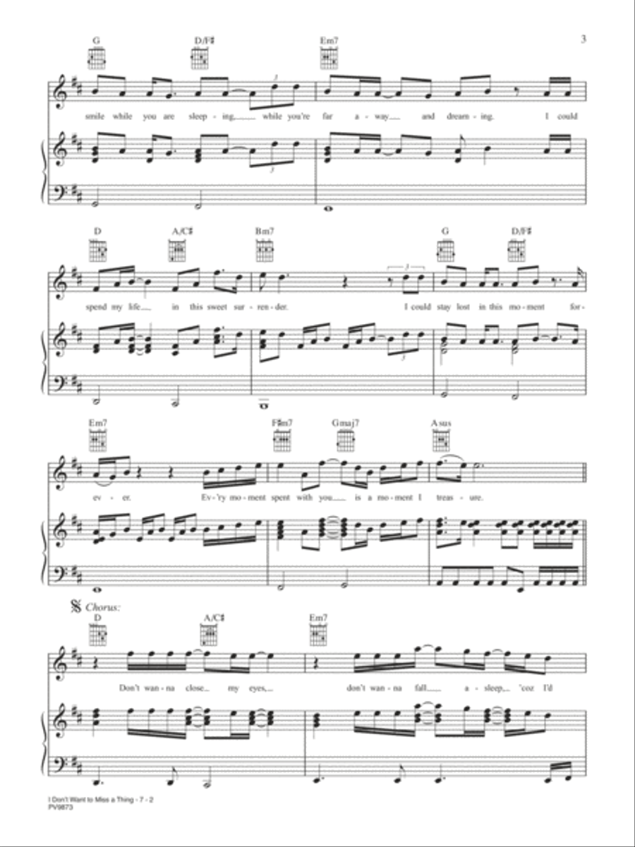 I Don't Want to Miss a Thing (from Armageddon) Piano, Vocal, Guitar scores gallery preview page 2