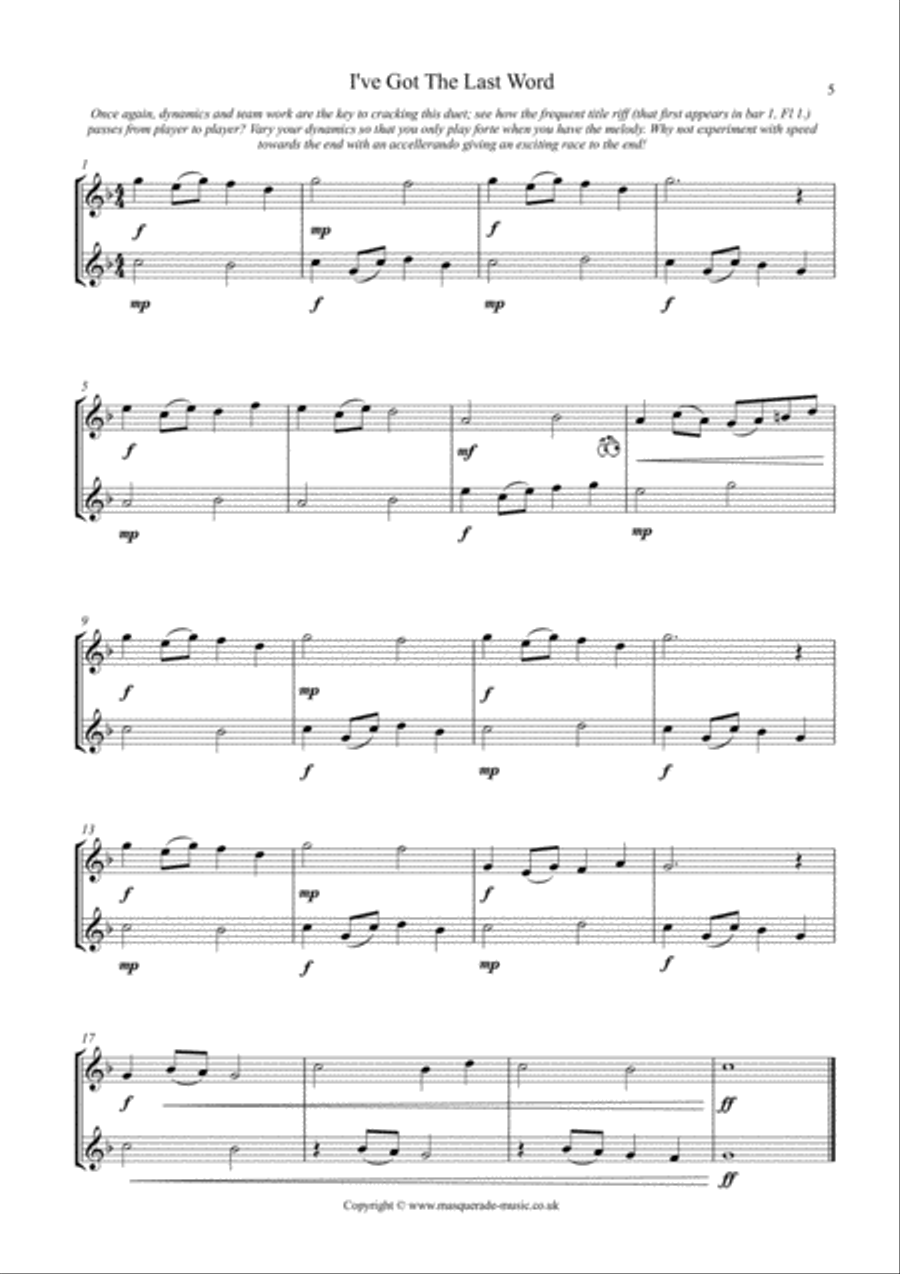40 Graded Flute Duets (Grades 1-5) in various styles (Ragtime, Classical, Baroque, Comedy, Jazz, and Flute Duet scores gallery preview page 5