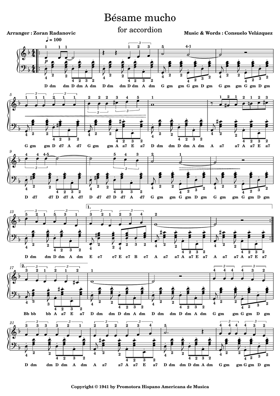 Bésame Mucho Accordion scores gallery preview page 1