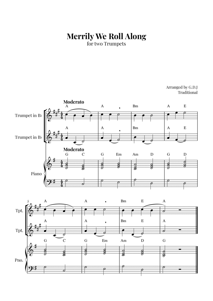 Merrily We Roll Along Merrily We Roll Along Trumpet Duet scores gallery preview page 1