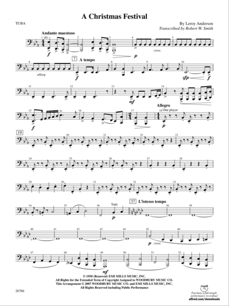 A Christmas Festival: Tuba Concert Band scores gallery preview page 1