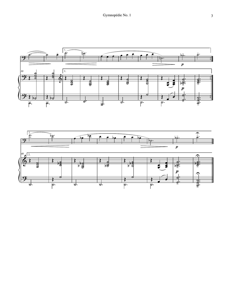 Trois Gymnopédies for Euphonium & Piano Euphonium scores gallery preview page 3
