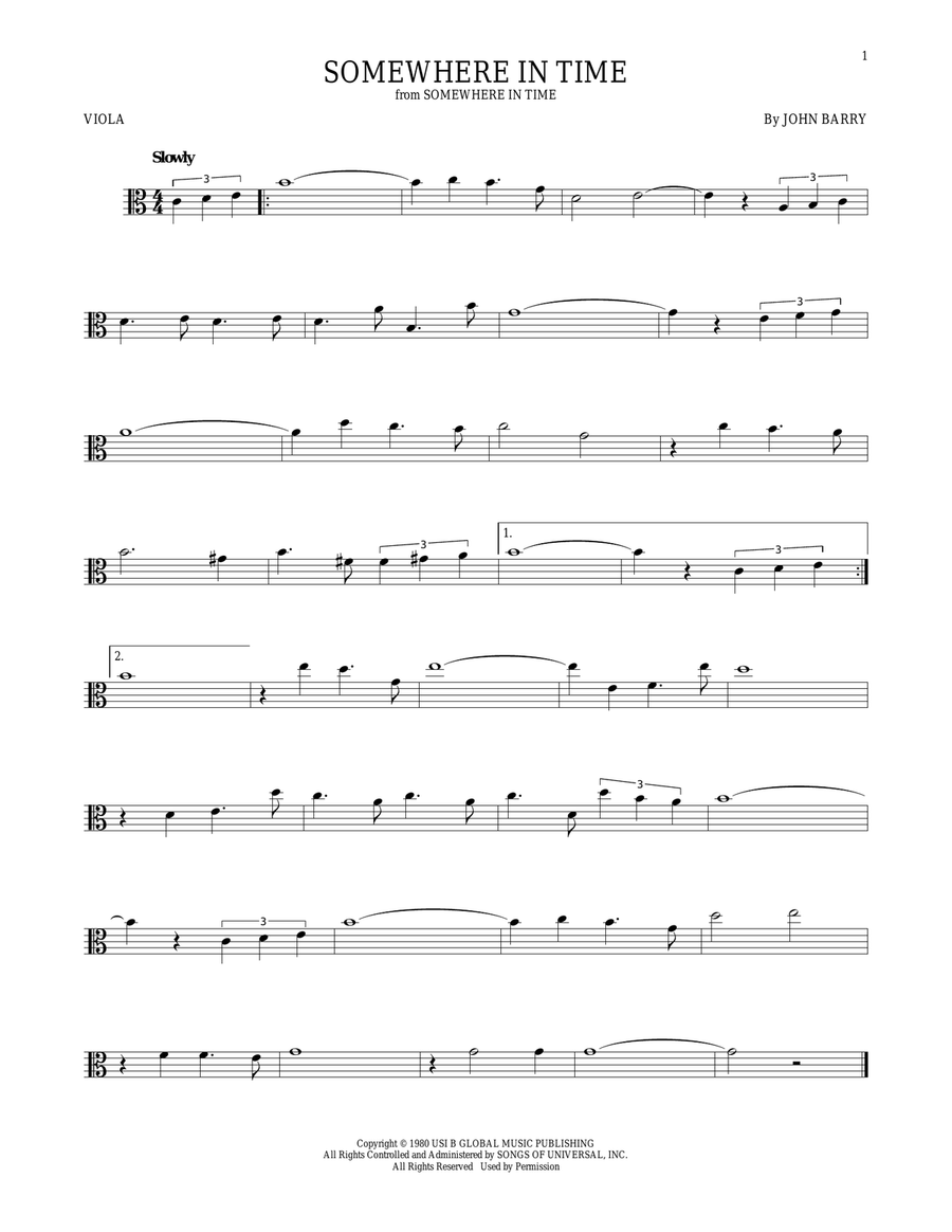Somewhere In Time Viola Solo scores gallery preview page 1
