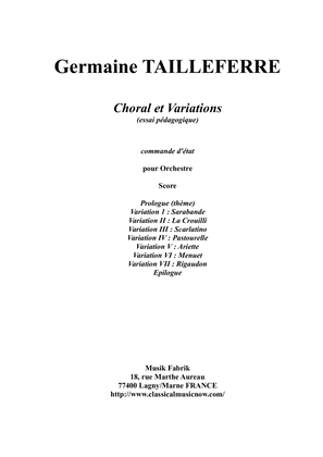Book cover for Germaine Tailleferre : Choral et Variations for orchestra, score only - Score Only