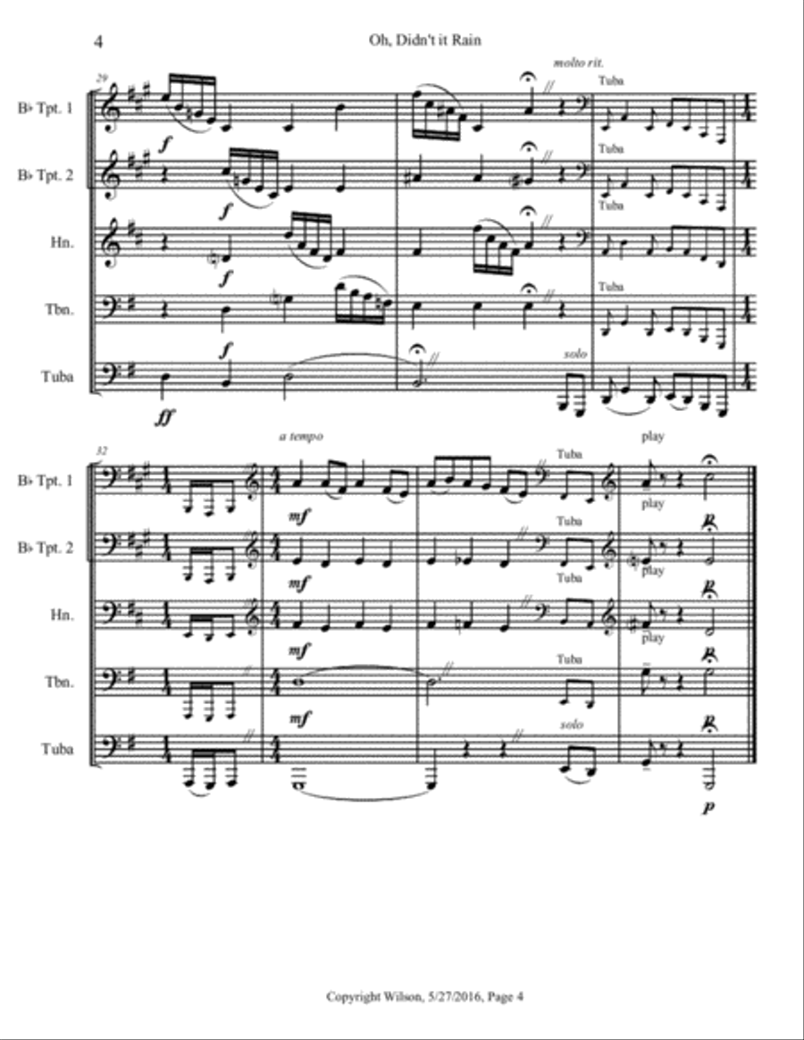 Oh, Didn't It Rain Brass Quintet scores gallery preview page 5