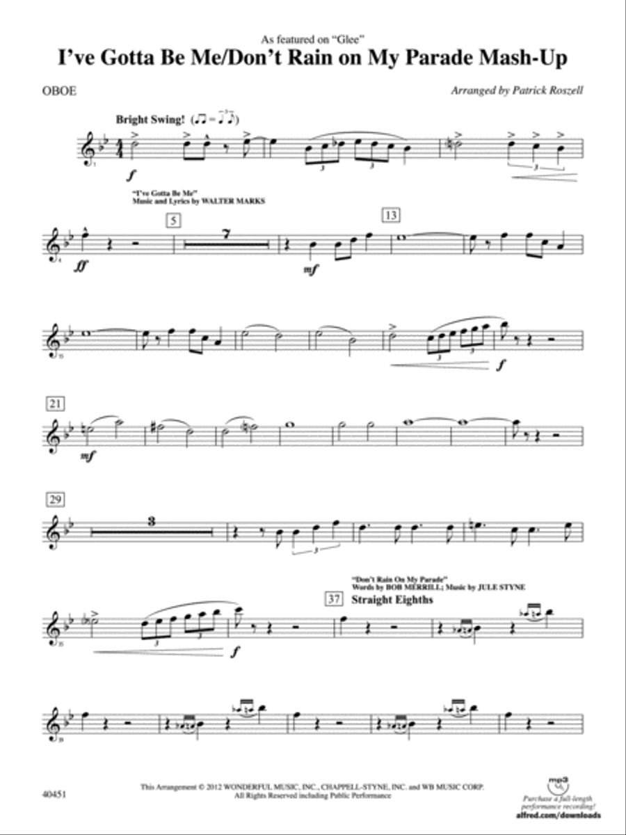 I’ve Gotta Be Me / Don’t Rain on My Parade Mash-Up: Oboe Full Orchestra scores gallery preview page 1