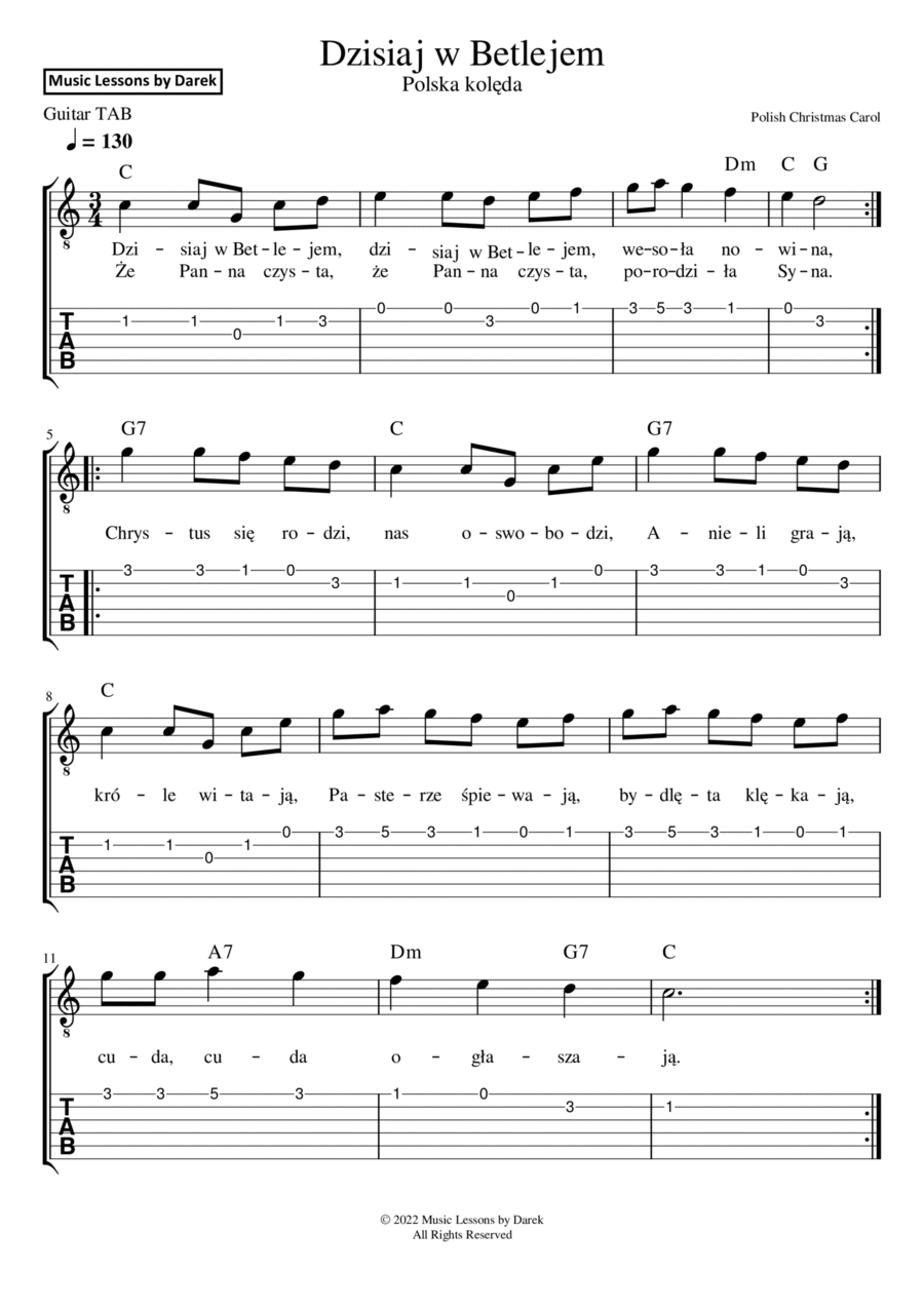 Dzisiaj w Betlejem (Polish Christmas Carol) [GUITAR TAB] Guitar Tablature scores gallery preview page 1
