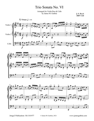 Book cover for BACH: Trio Sonata No. 6 BWV 530 for Violin Duo & Cello
