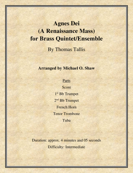 Agnes Dei (A Renaissance Mass) for Brass Quintet/Ensemble image number null