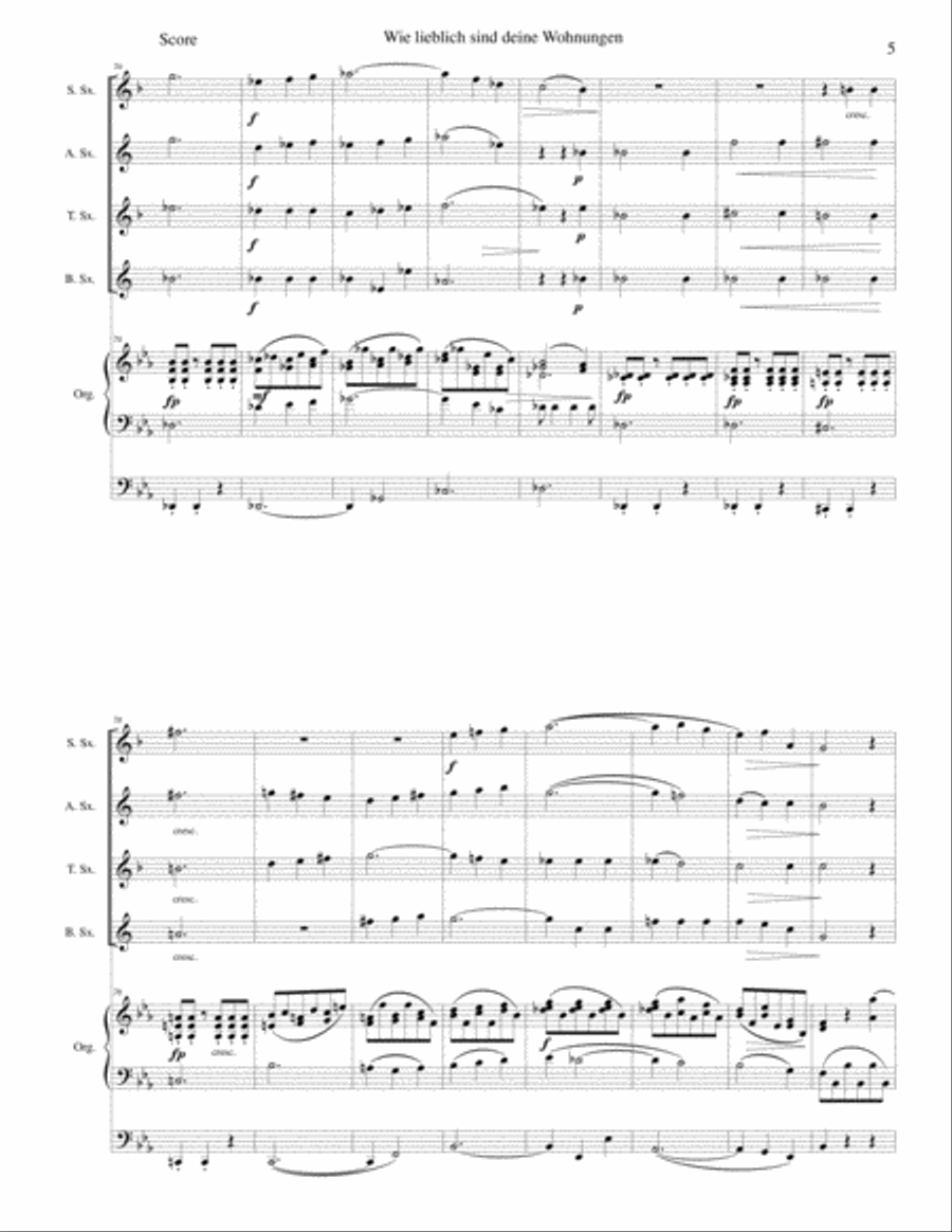 Wie lieblich sind deine Wohnungen (How lovely is Thy dwelling place) for saxophone quartet and organ Saxophone Quartet scores gallery preview page 5
