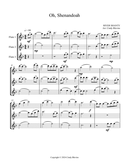 Oh, Shenandoah, for Flute Trio image number null
