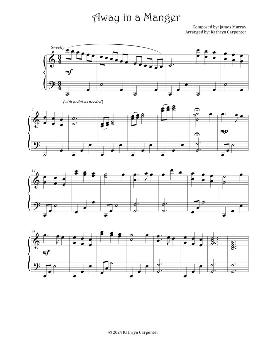 Away in a Manger (Intermediate Piano) Piano Solo scores gallery preview page 1