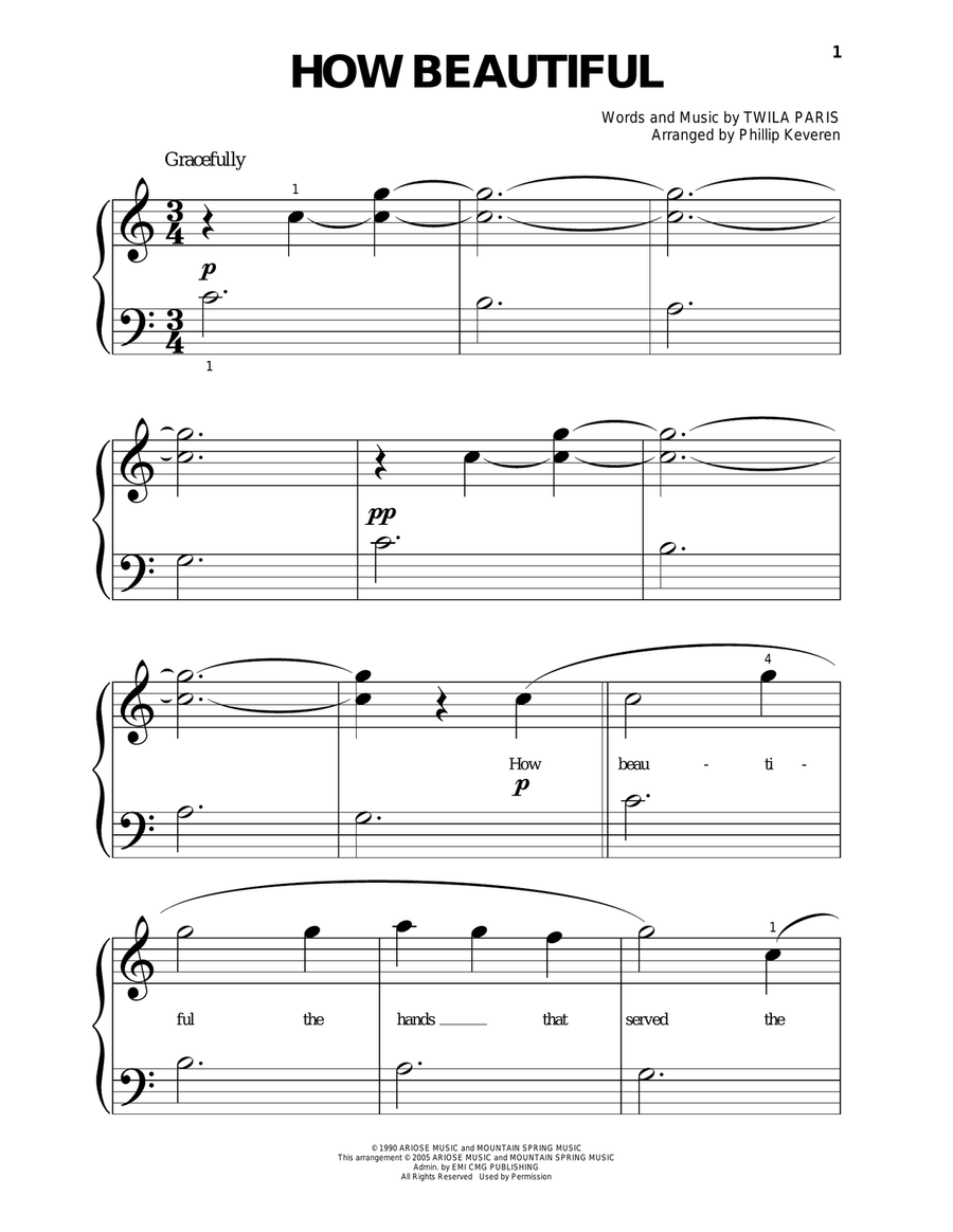 How Beautiful (arr. Phillip Keveren) Easy Piano scores gallery preview page 1