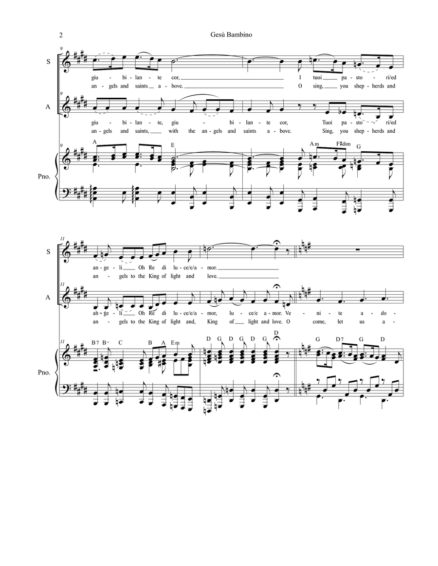 Gesu Bambino (Duet for Soprano and Alto solo) Alto Voice scores gallery preview page 2