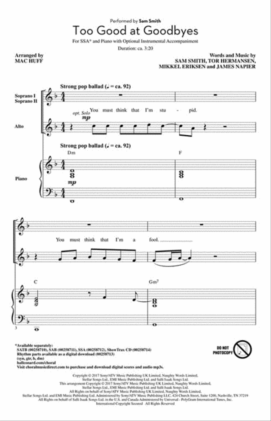 Too Good at Goodbyes Too Good at Goodbyes SSA scores gallery preview page 2