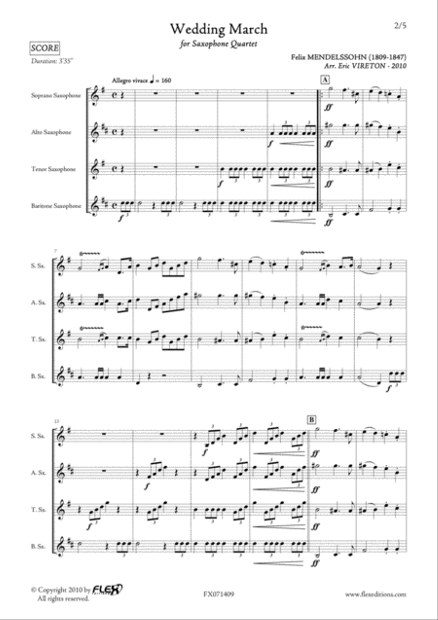 Wedding March Saxophone Quartet scores gallery preview page 2