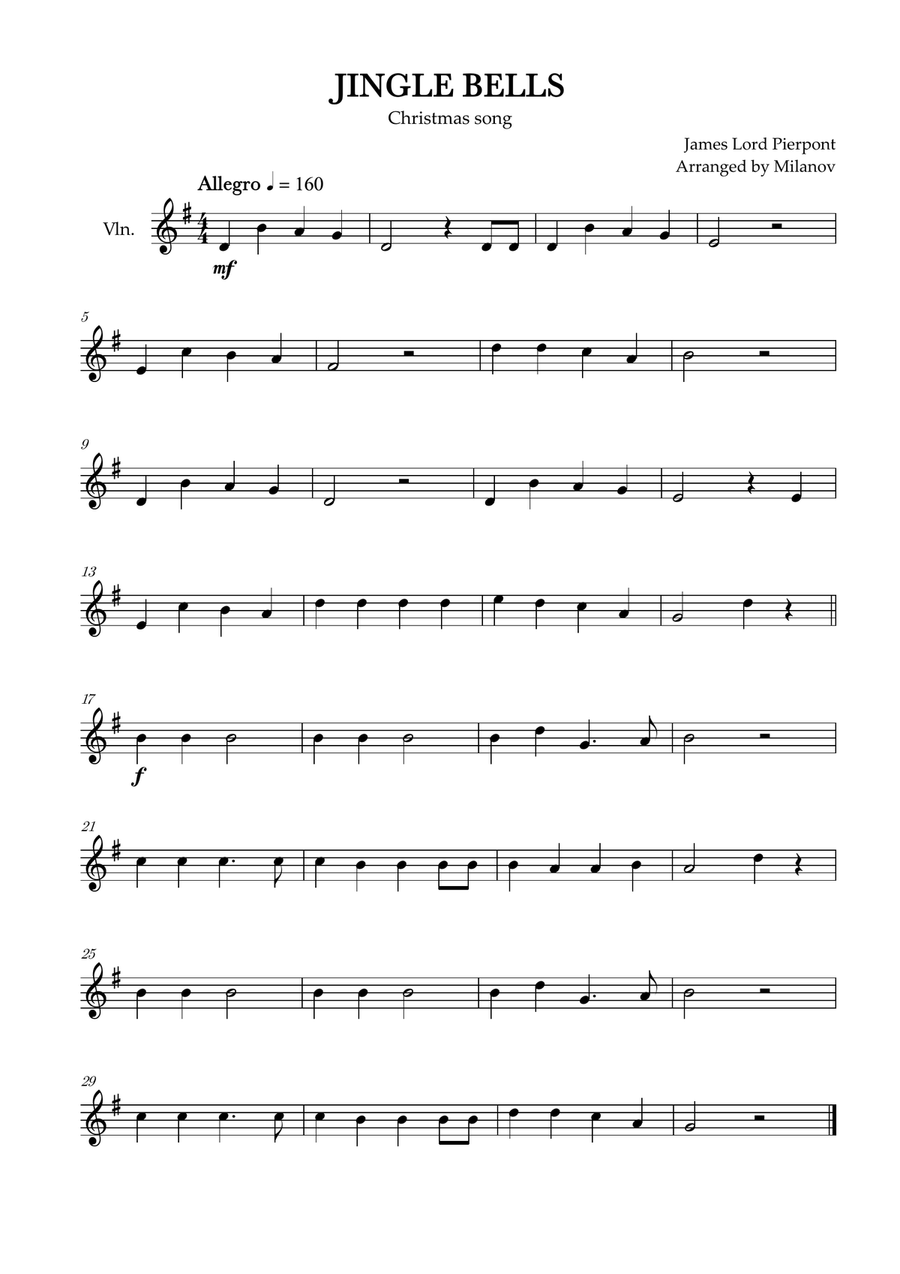 Book cover for Jingle Bells | Pierpont | Christmas song | Violin | Easy