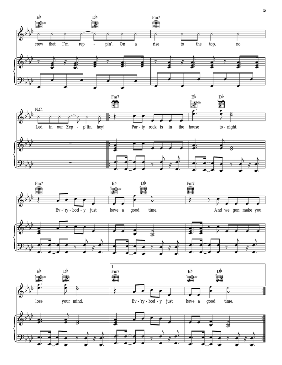 Party Rock Anthem Piano, Vocal, Guitar scores gallery preview page 5