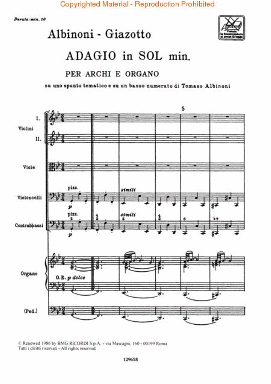Adagio in G Minor Organ scores gallery preview page 2