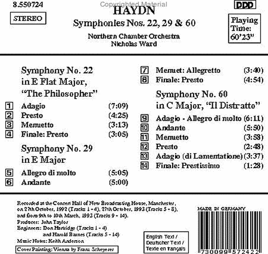 Symphonies Nos. 22, 29 & 60 image number null