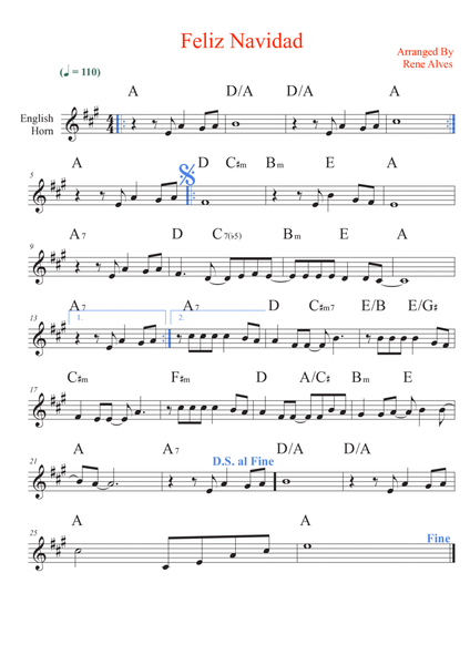 Feliz navidad, cipher music and melody for english horn (easy) image number null