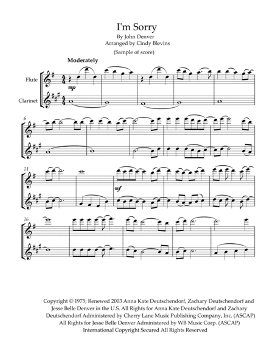 I'm Sorry Woodwind Duet scores gallery preview page 2